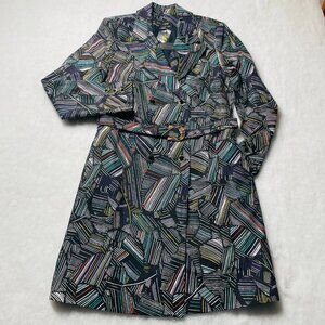 NWT Duro Olowu Womens Black Leaf Print Double Breasted Belt Trench Coat Size M